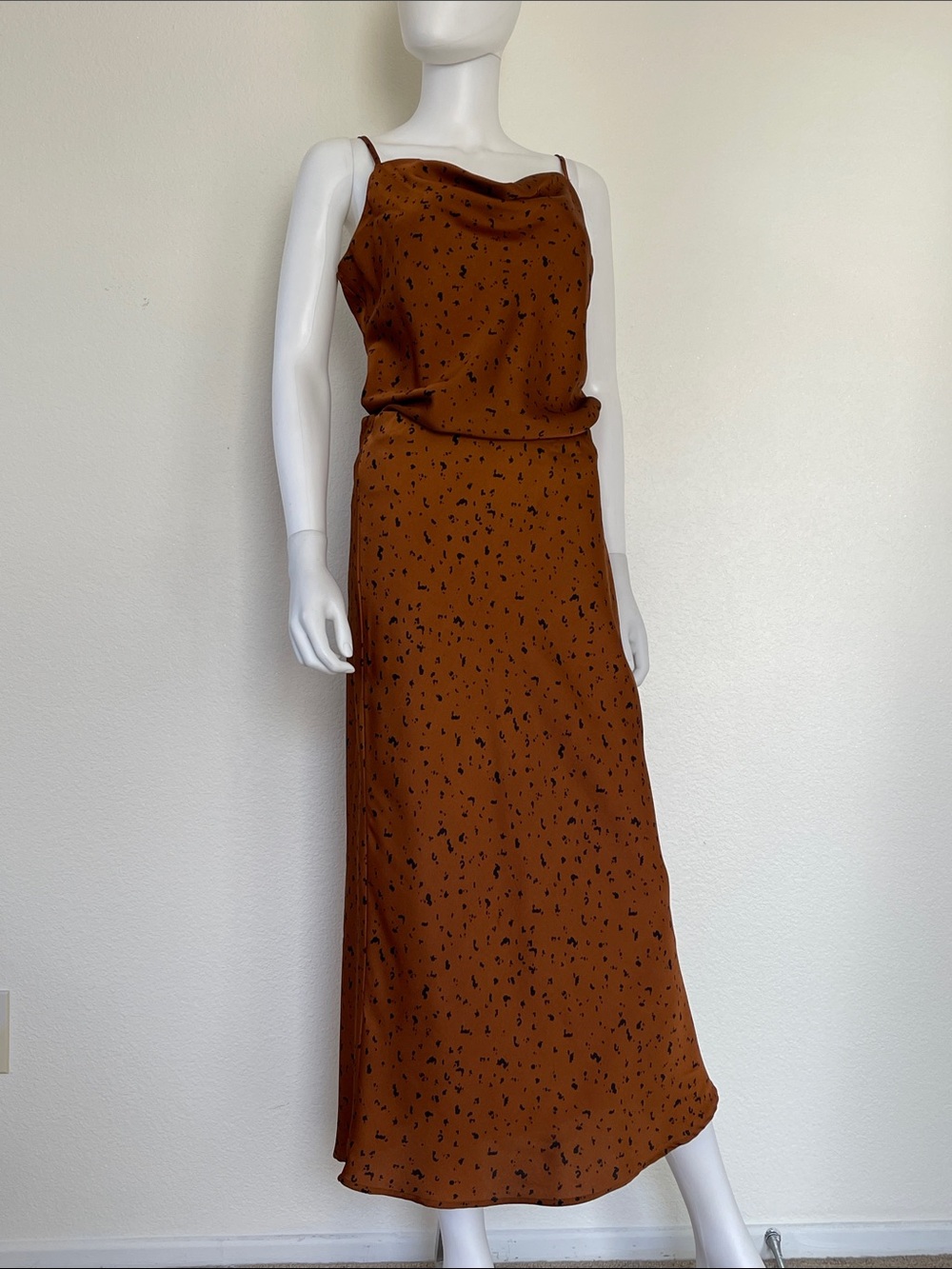 J.O.A. Rust Brown Slip Skirt Set with Black Speck Print